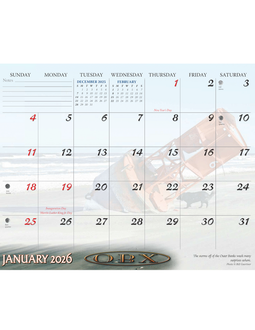 OBX 8x10 2026 Calendar